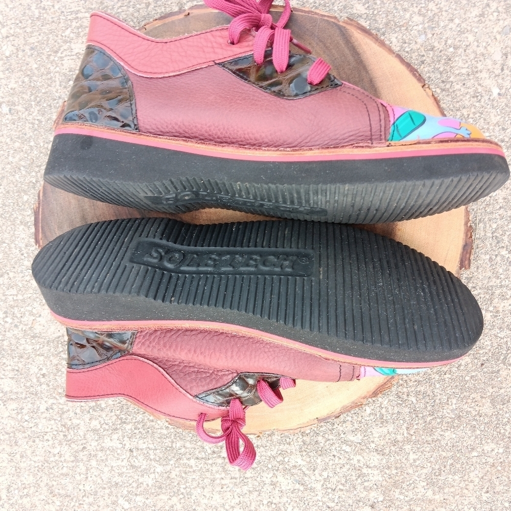 Soletech Leather Burgundy Artistic Women's Shoes Sz 9 Artsy Whimsy Hippie Boho - Picture 3 of 7